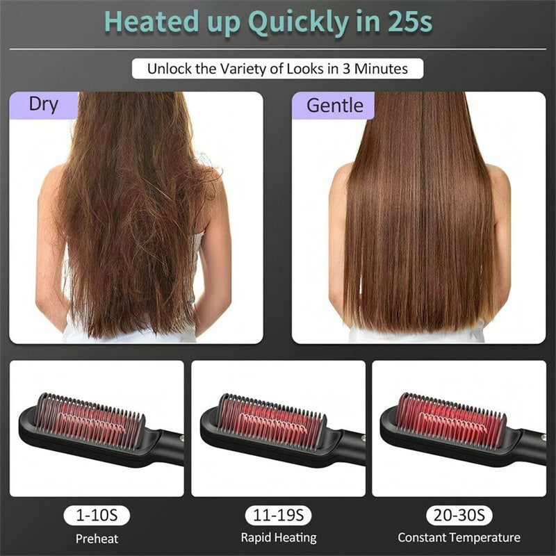 New 2 In 1 Hair Straightener Hot Comb Negative Ion Curling Tong Dual-purpose Electric Hair Brush Elyvora LLC