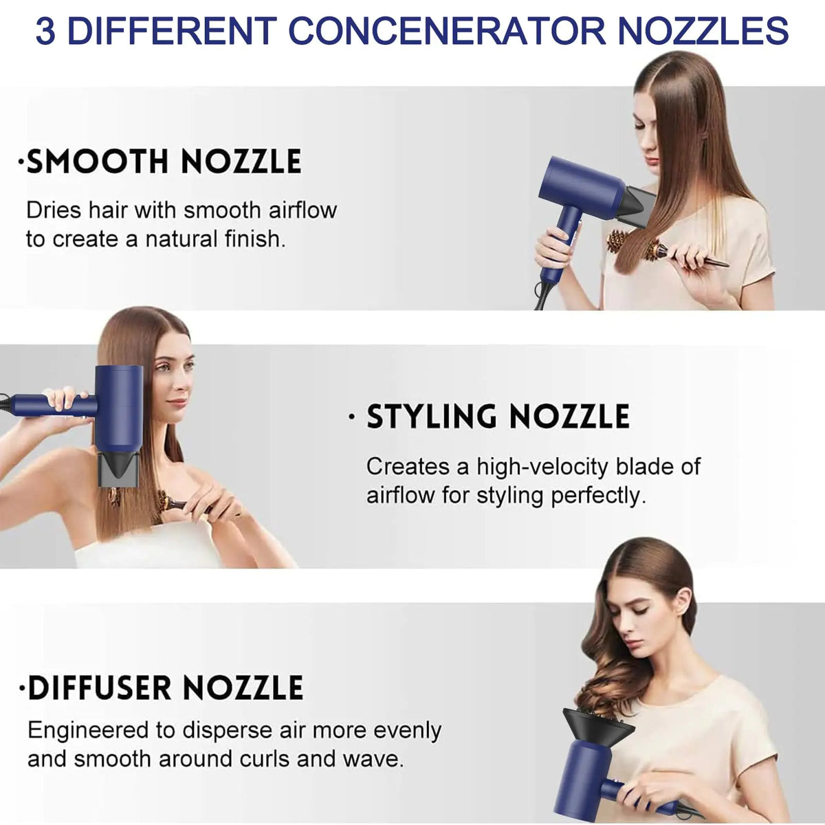 Slopehill Professional Ionic Hair Dryer, Powerful 1800W Fast Drying Low Noise Blow Dryer with 2 Concentrator Nozzle 1 Diffuser Attachments for Home Salon Travel (Prussian Blue) Prussian Blue Anti Spier