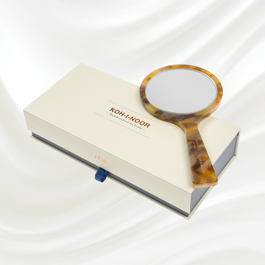 Luxury Hand Mirror - Honey Yellow | German Glass & Cellulose Acetate KOH-I-NOOR Beauty USA