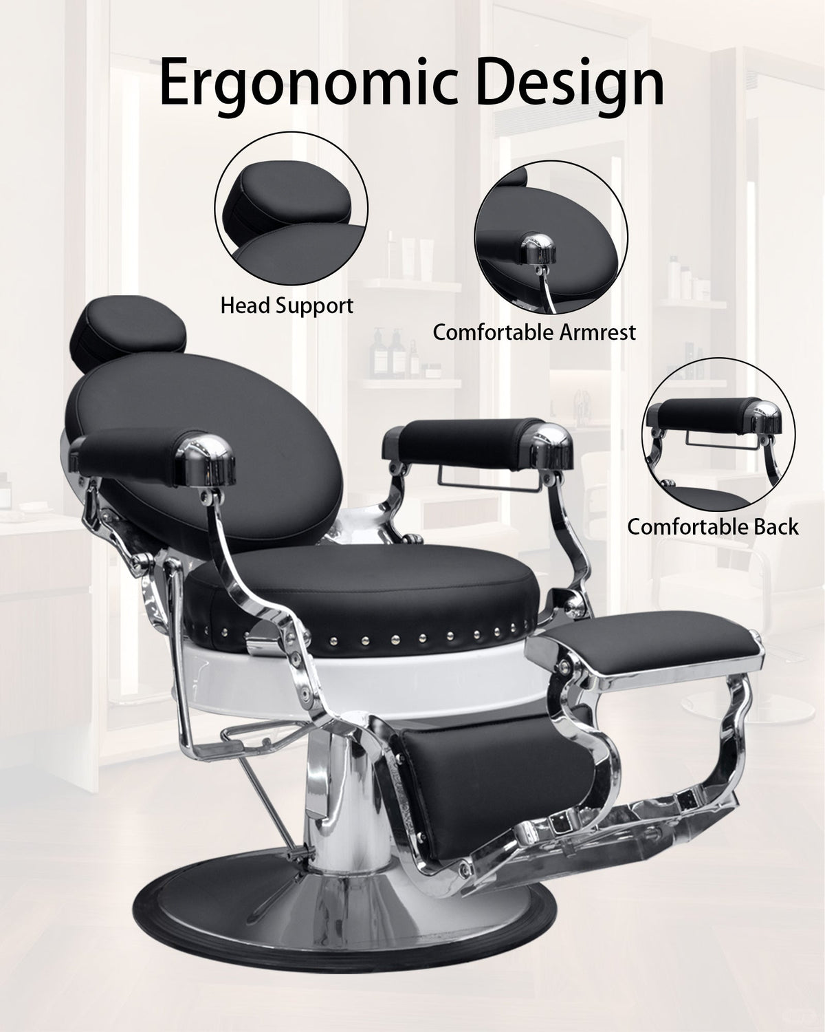 160° Reclining with Vintage Rivet Details Barber chair The Sterling 8828 MYS