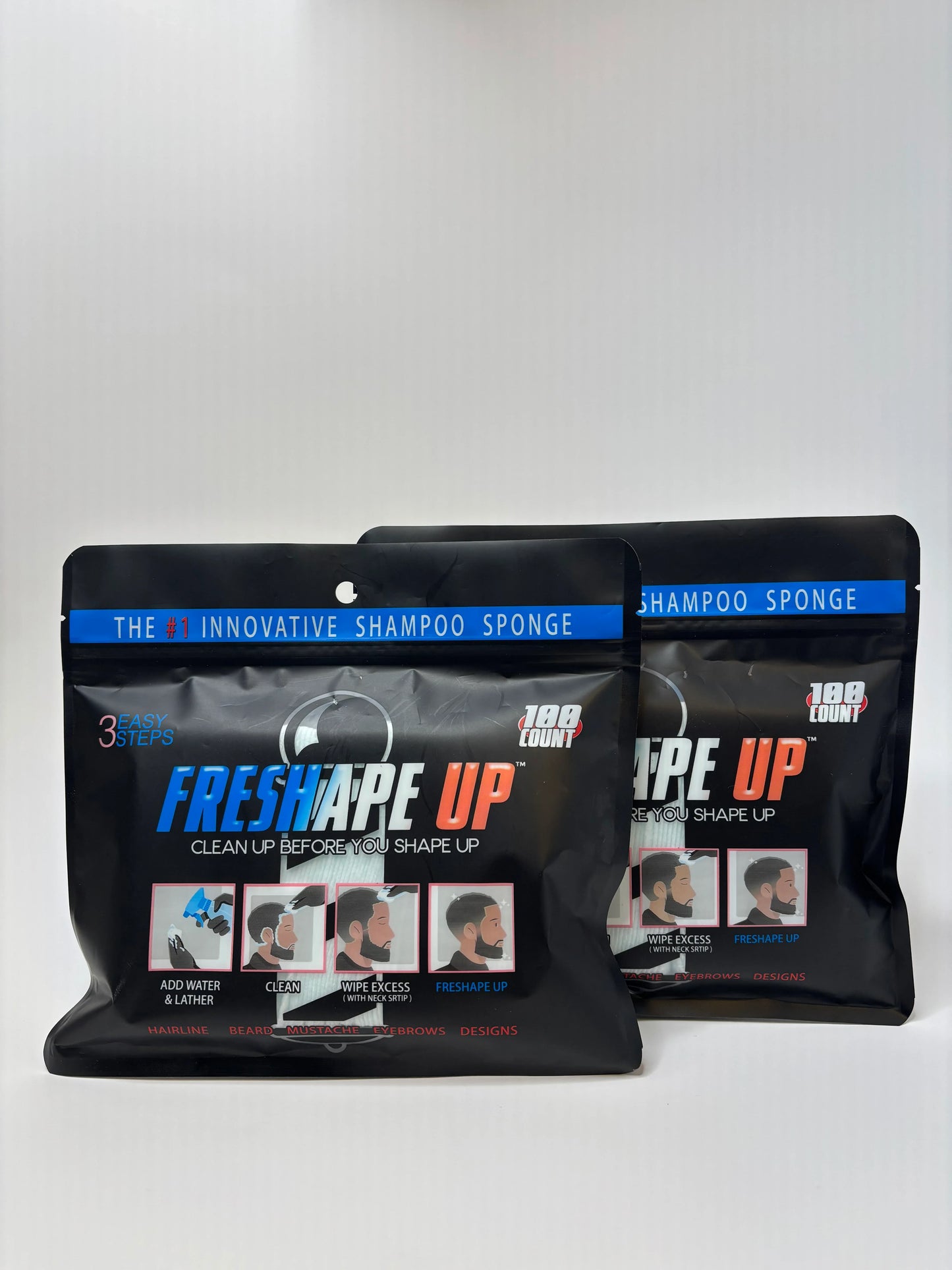 Freshape Up 100 Packs – Barber Shampoo Infused Sponges for Hairline Cleaning (No Rinse) Freshape Up