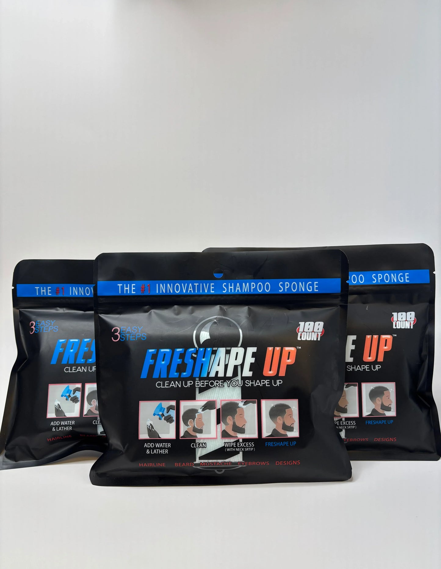 Freshape Up 100 Packs – Barber Shampoo Infused Sponges for Hairline Cleaning (No Rinse) Freshape Up