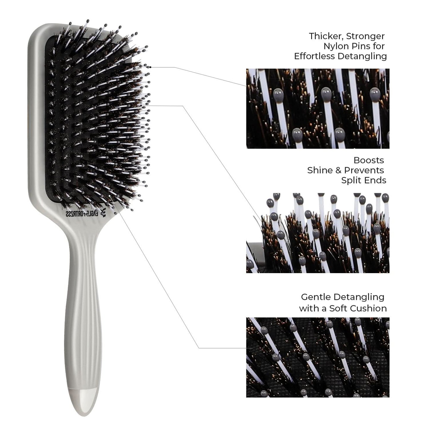 Eagle Fortress Boar Bristle Paddle Brush - Grey The Beauty Box