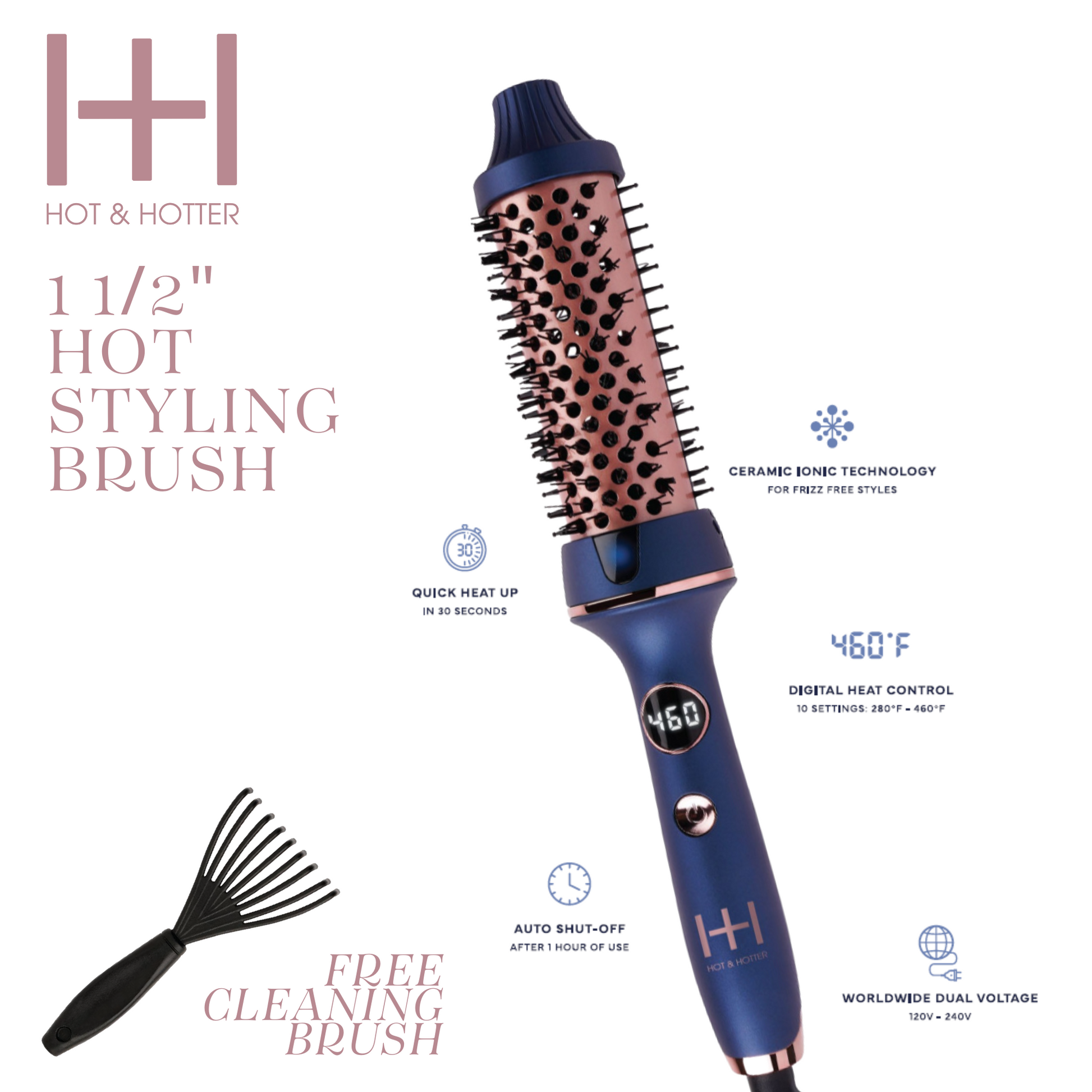 Hot & Hotter Tourmaline Ceramic Digital Hot Styling Brush 1 1/2 Inch, 1 Count, Blue Annie International, Inc.