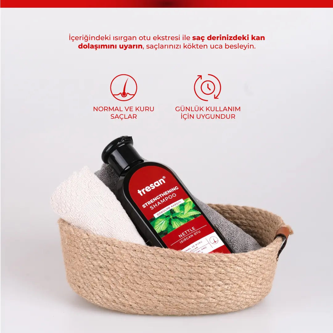 Tresan Nourishing Shampoo with Nettle Extract - 10.14 fl oz - Strengthens Hair, Natural Hair Care Beauty Care Bag
