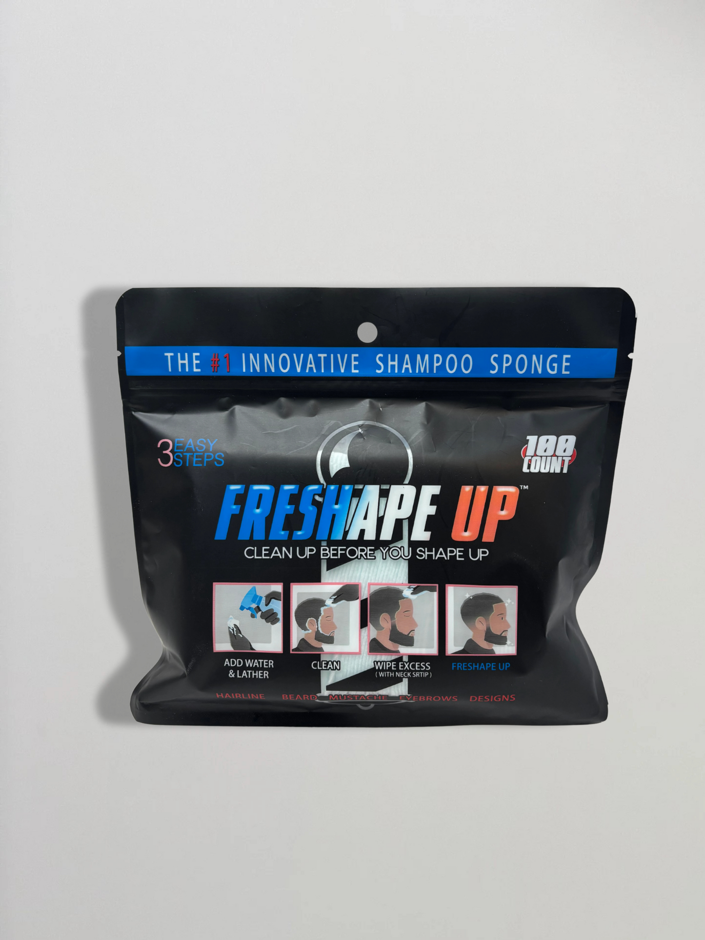 Freshape Up 100 Packs – Barber Shampoo Infused Sponges for Hairline Cleaning (No Rinse) Freshape Up