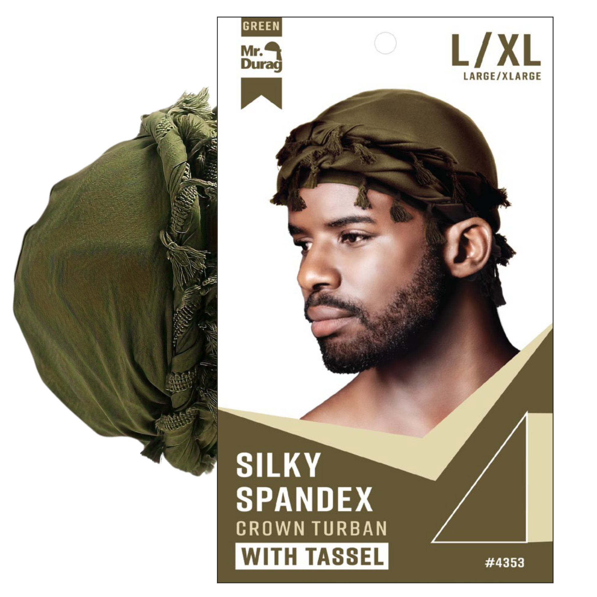 Mr. Durag Silky Spandex Crown Turban with Tassels Large / X-Large, 1 Count, Assorted Colors Annie International, Inc.