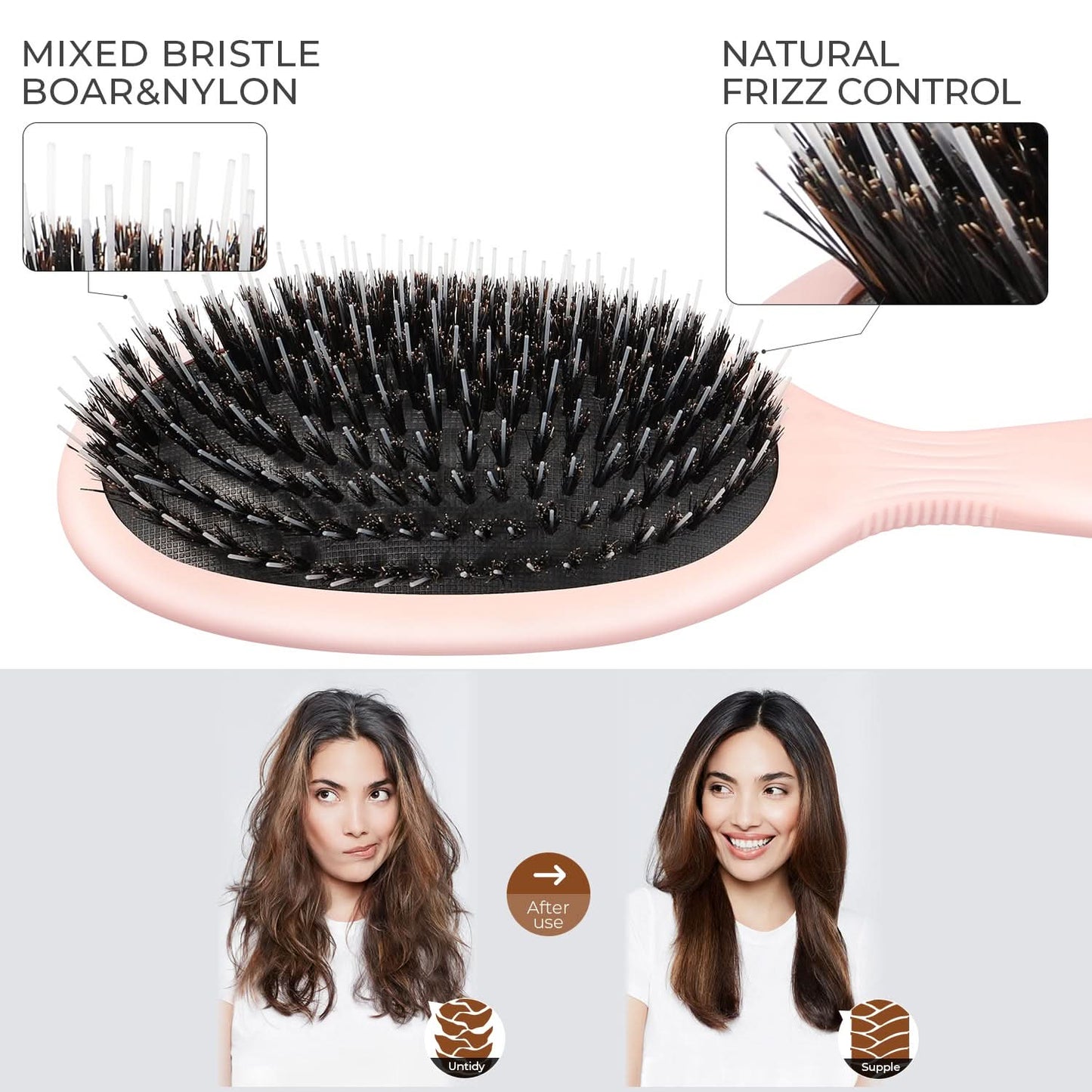 Eagle Fortress Deluxe Boar Bristle Hair Brush - Pink The Beauty Box