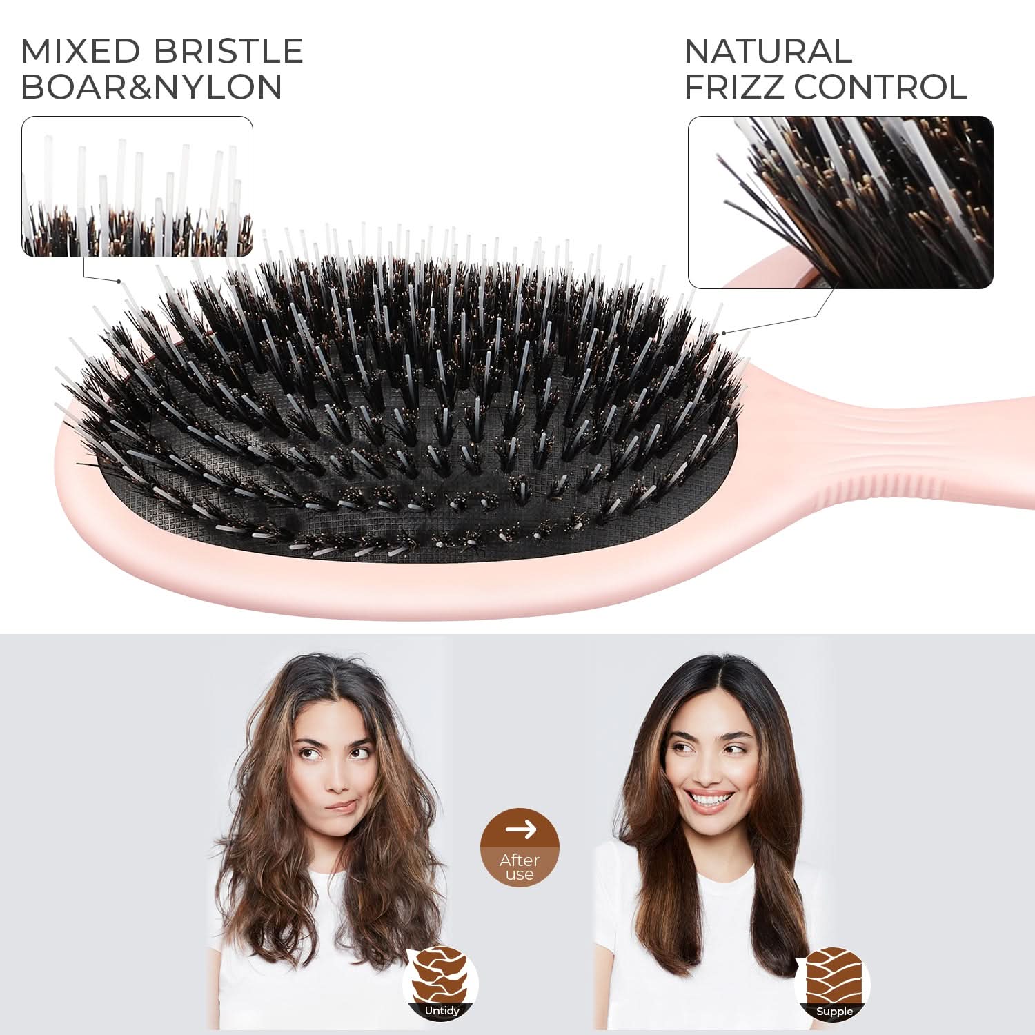 Eagle Fortress Deluxe Boar Bristle Hair Brush - Pink The Beauty Box