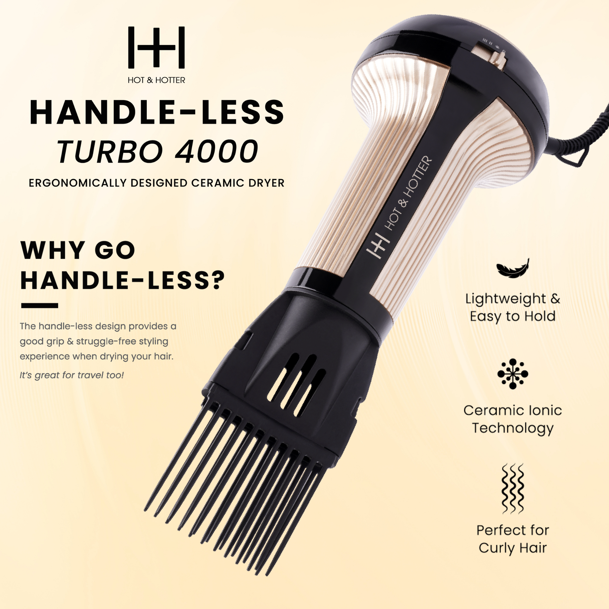 Hot & Hotter Turbo 4000 Ceramic Handless Hair Dryer, 1 Count, Gold Annie International, Inc.