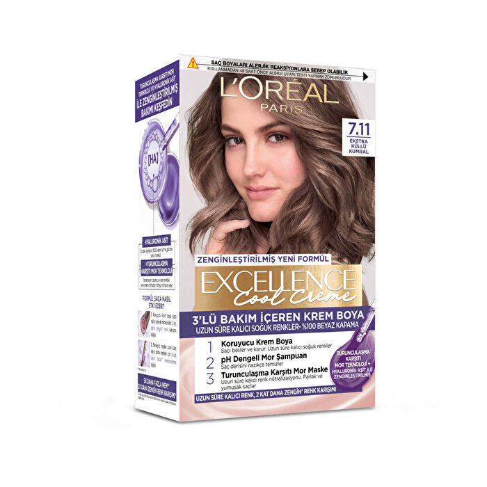 L'Oreal Paris Excellence Cool Creme Hair Color 7.11 - Extra Ash Brown | 100% Gray Coverage Beauty Care Bag
