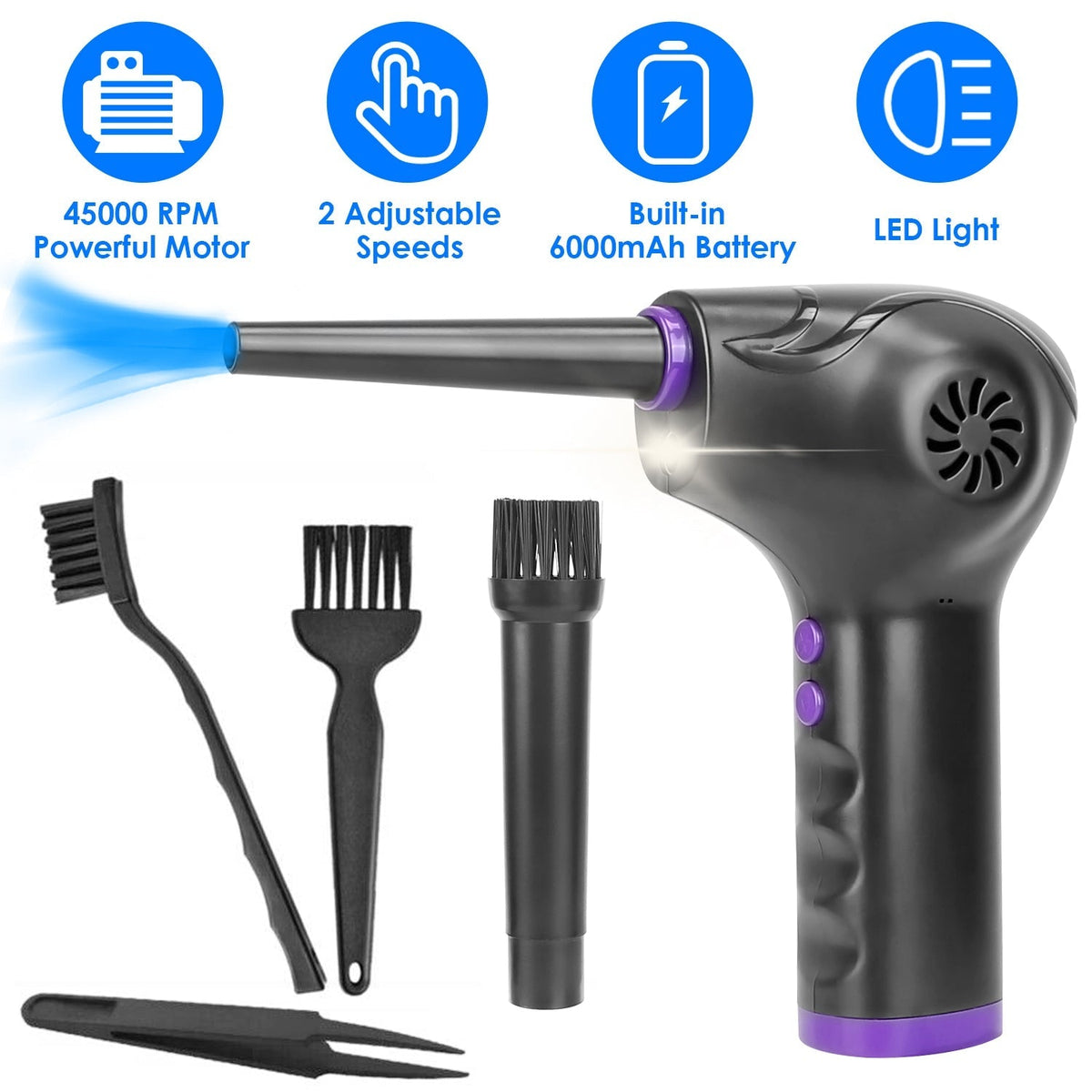 Electric Cordless Air Duster Blower Compressed Air Duster for Computer Keyboard PC Portable Rechargeable Air Blower with Built-in LED Light GBruno Store
