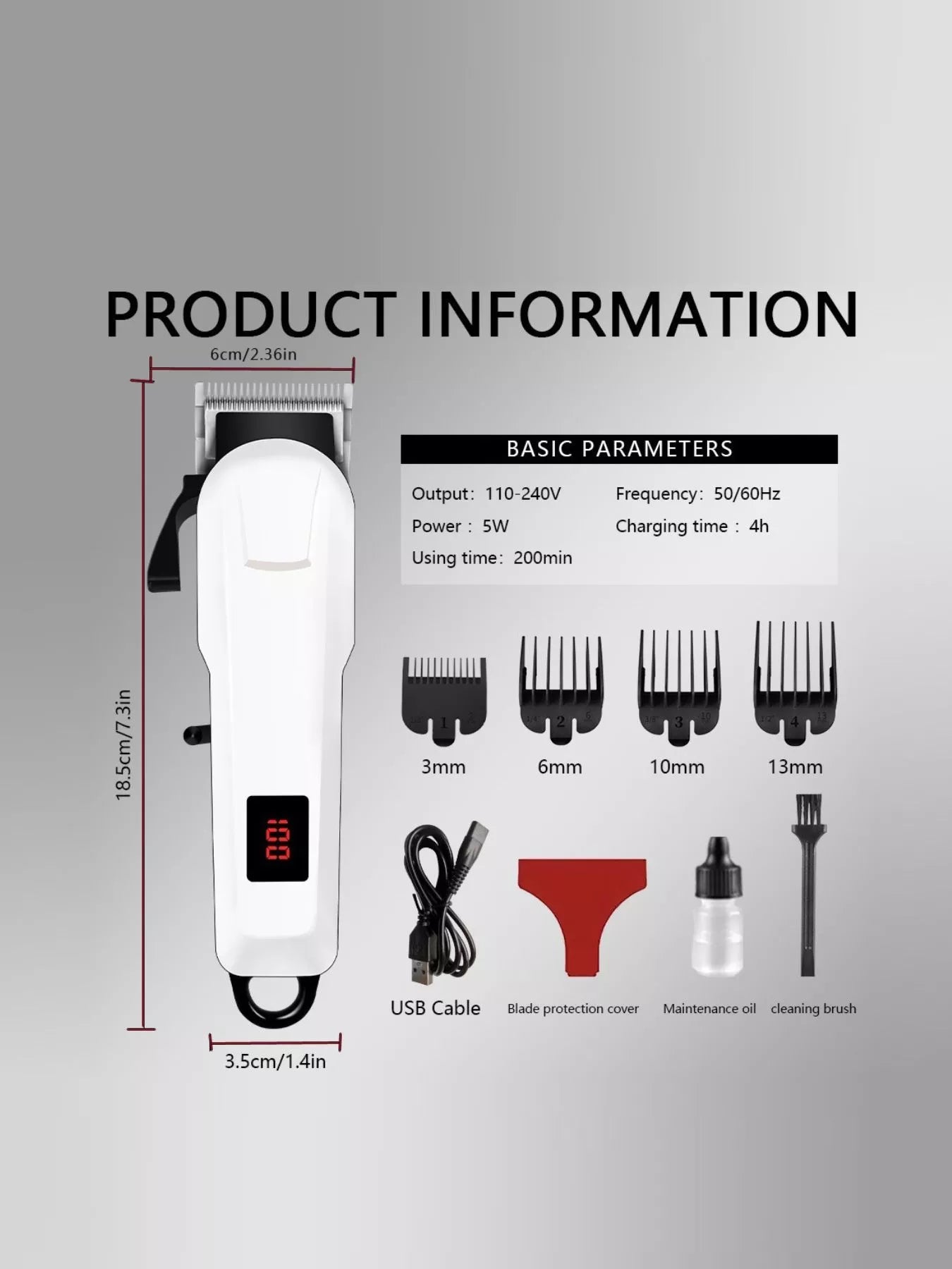 Cordless Hair Clipper with LED Display Unique Oils