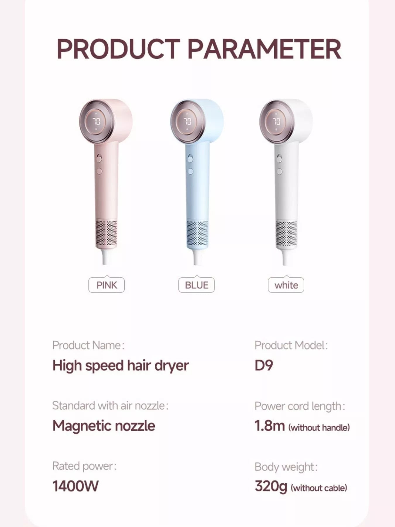 Temperature Control High-Speed Hair Dryer Unique Oils