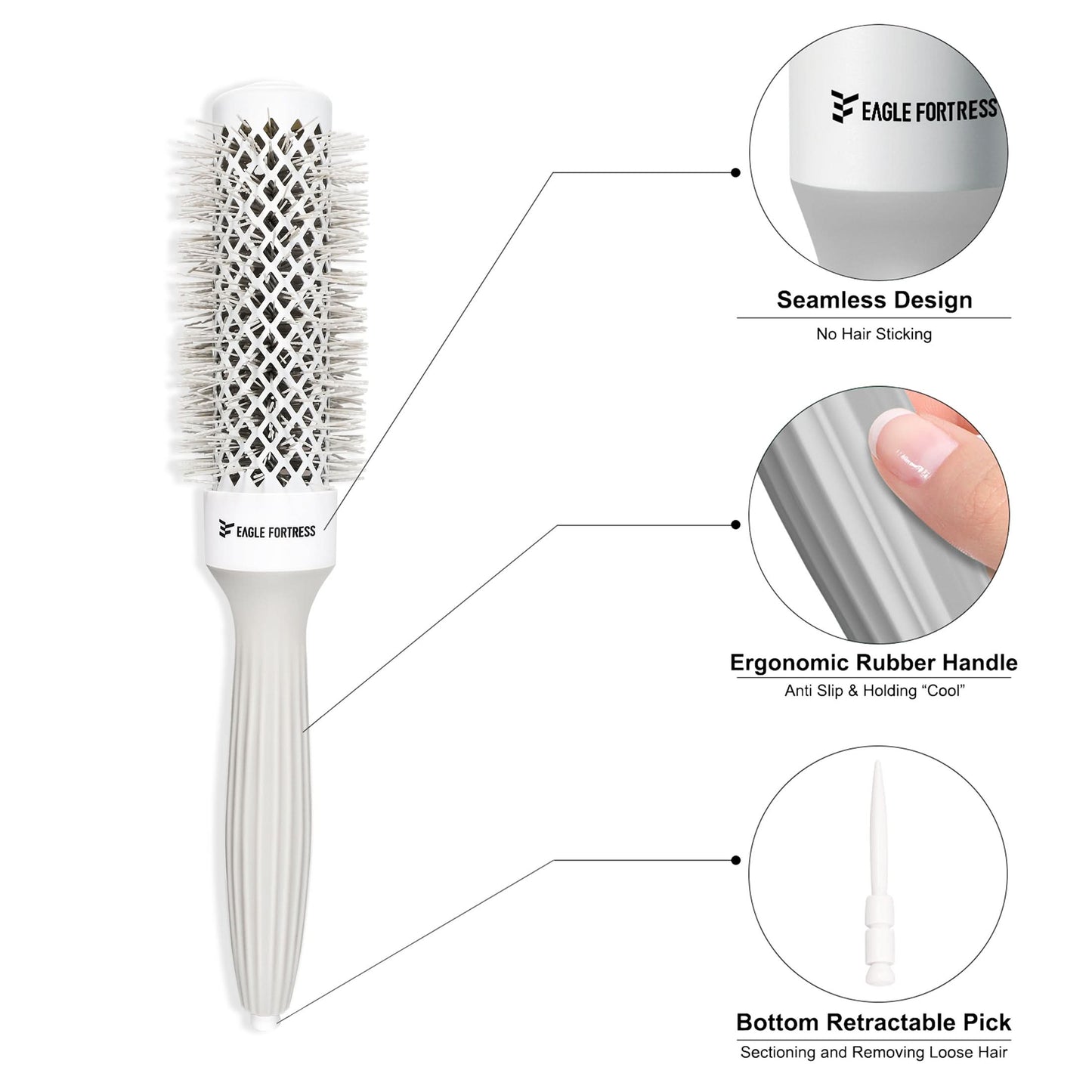 Eagle Fortress XL Ceramic + Ionic Round Hair Brush 1.26 in - Grey The Beauty Box