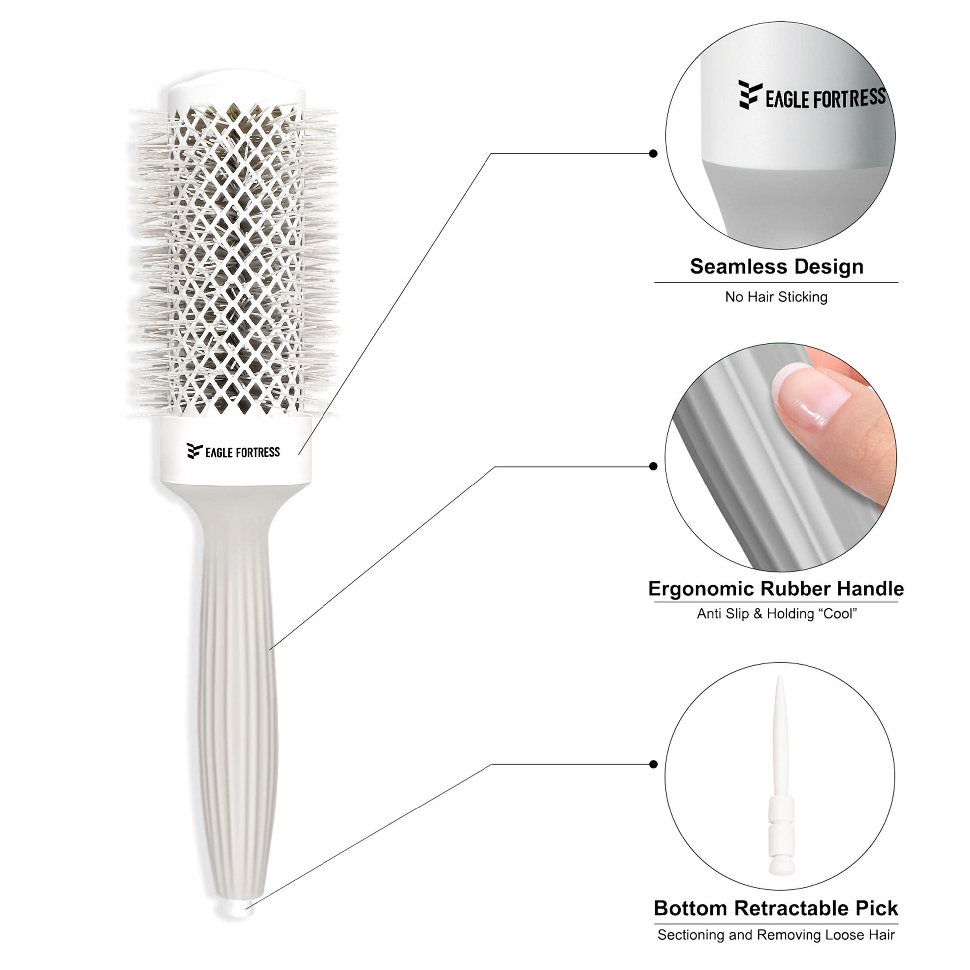 Eagle Fortress XL Ceramic + Ionic Round Hair Brush 1.69 in - Grey The Beauty Box