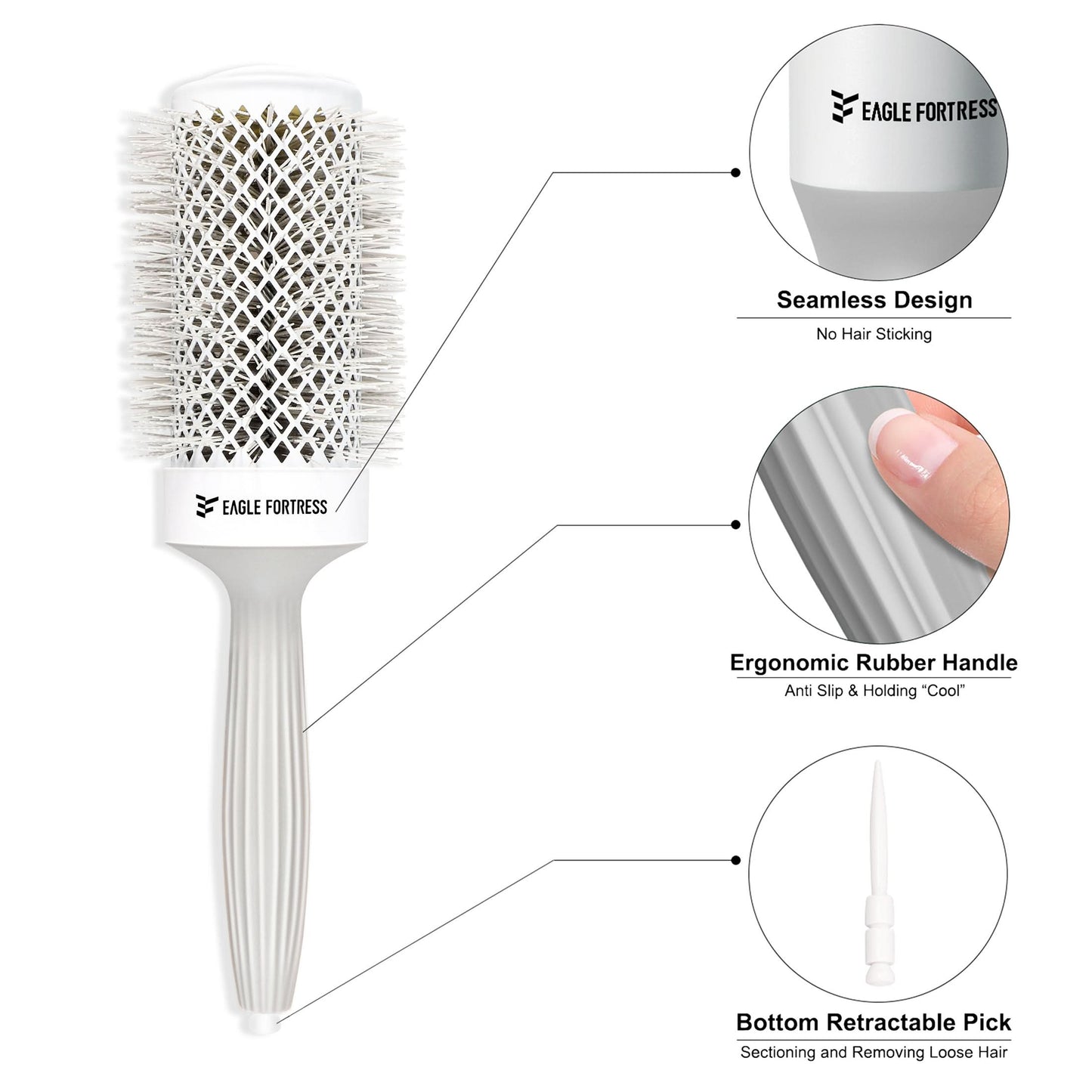 Eagle Fortress XL Ceramic + Ionic Round Hair Brush 2.09 in - Grey The Beauty Box