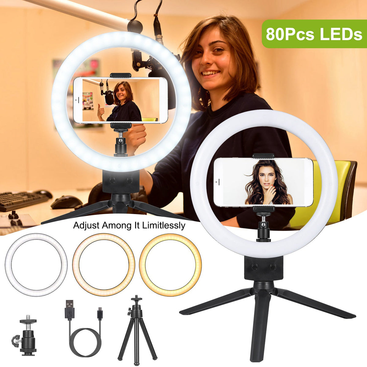9" Dimmable LED Ring Light w/ Tripod Phone Selfie Camera Studio Photo Video Makeup Lamp Gamba Beauty