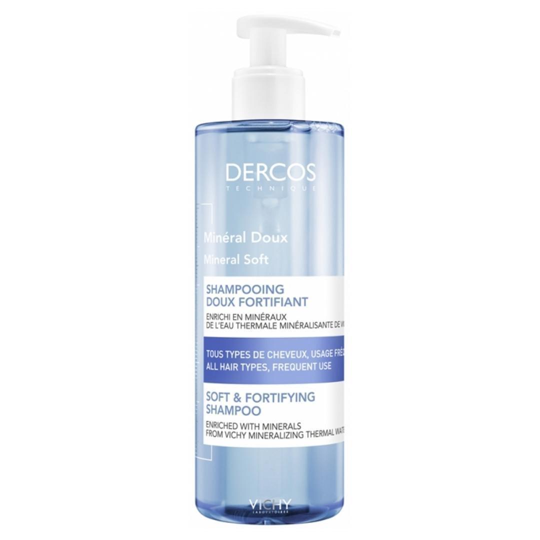 Vichy Dercos Mineral Soft Shampoo 400ml - Strengthening Daily Use for All Hair Types Beauty Care Bag