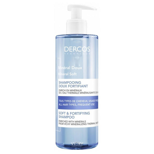 Vichy Dercos Mineral Soft Shampoo 400ml - Strengthening Daily Use for All Hair Types Beauty Care Bag