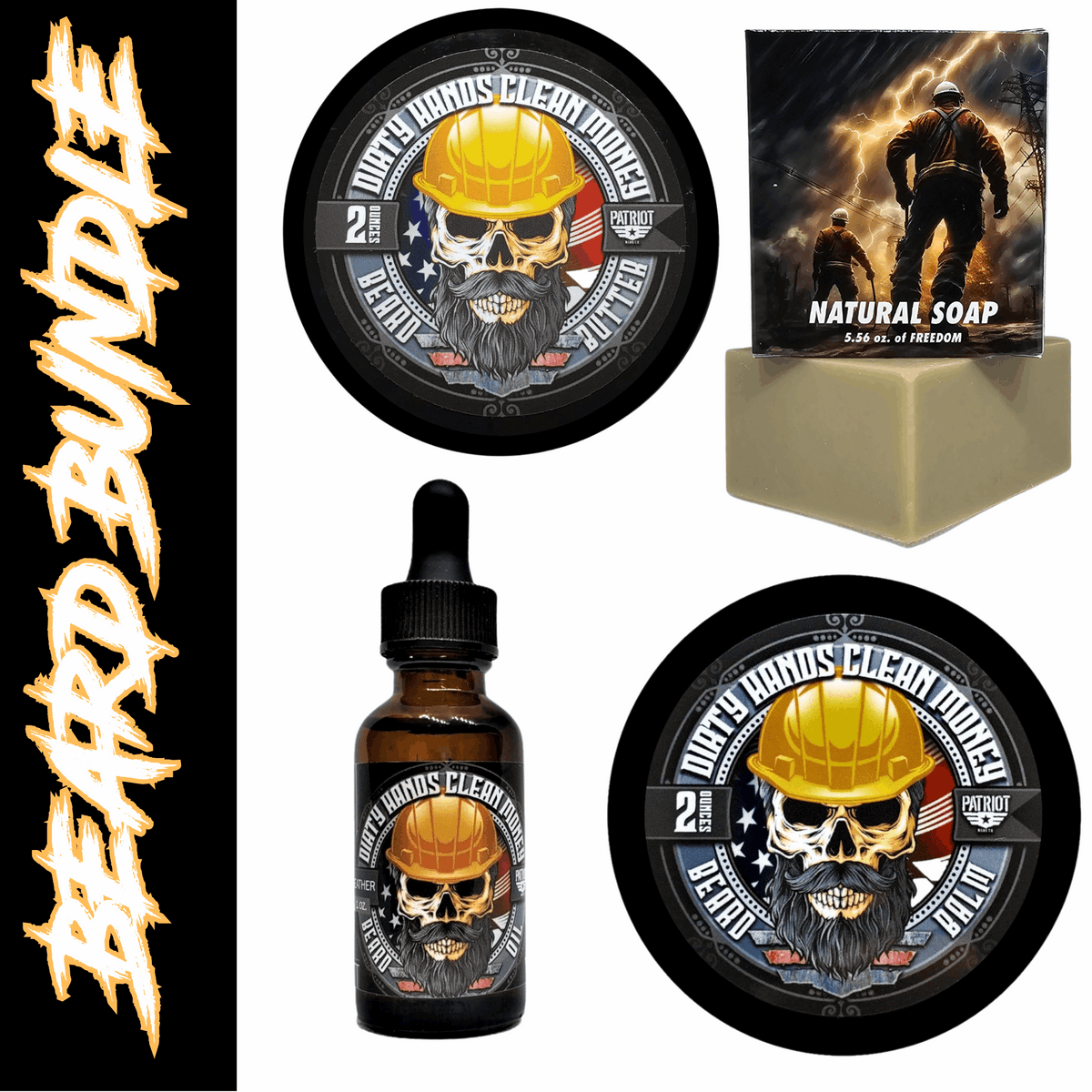 Dirty Hands Clean Money Beard Bundle Balm/Butter/Oil/Natural Soap Patriot And Company