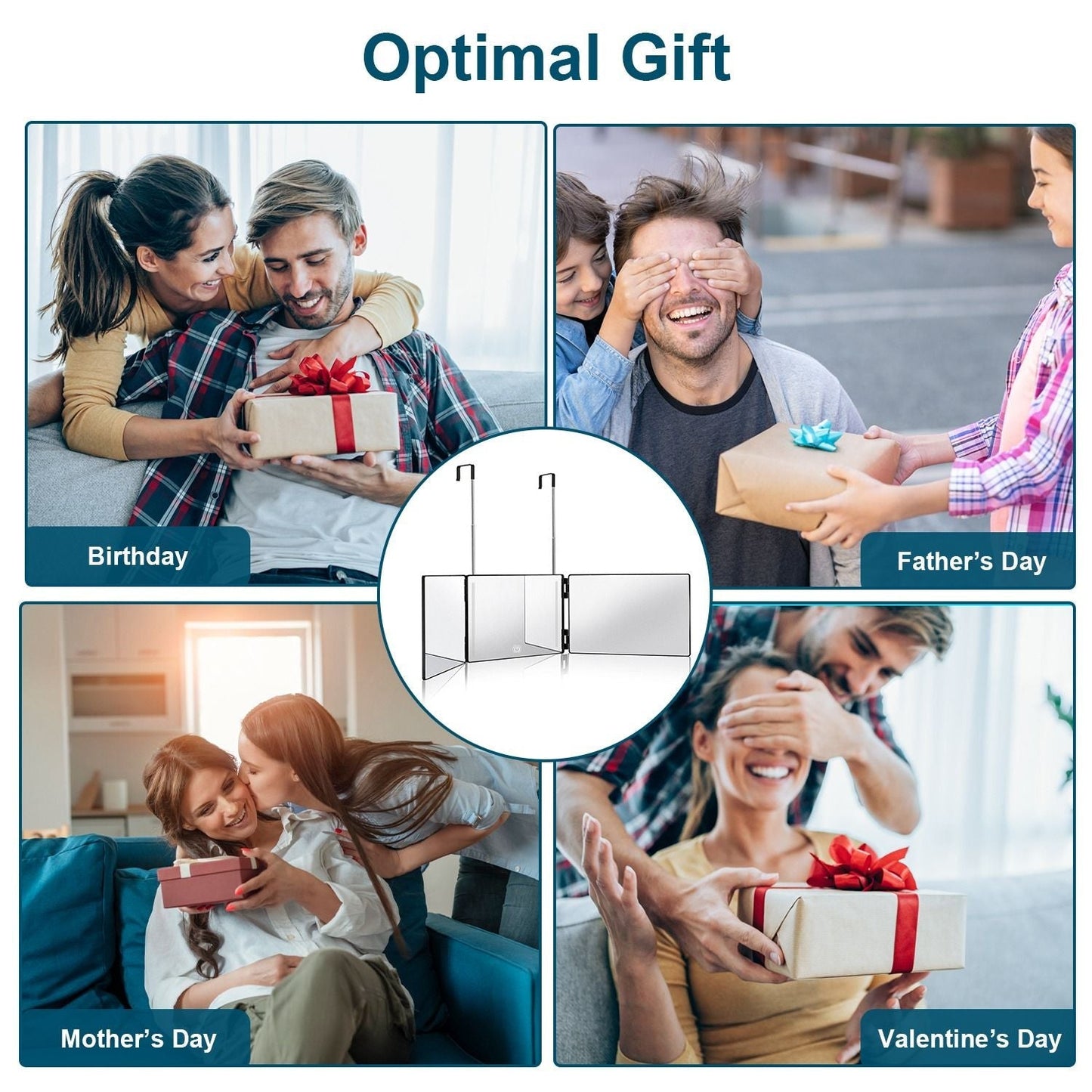 3 Way Mirror with LED Telescopic Hanger Tri-fold Mirror Personal Makeup Mirror with Micro USB Cable for Self Shaving Hair Cutting Dyeing Curling Braiding