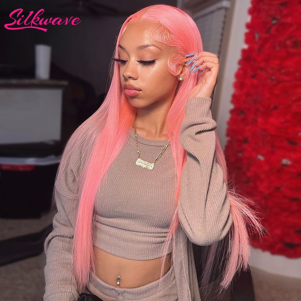 30 36 Inch Bone Straight Pink Lace Front wig Human Hair Wig 13x6 HD Lace Frontal Wigs For Women Blonde 613 Colored Wig Brazilian