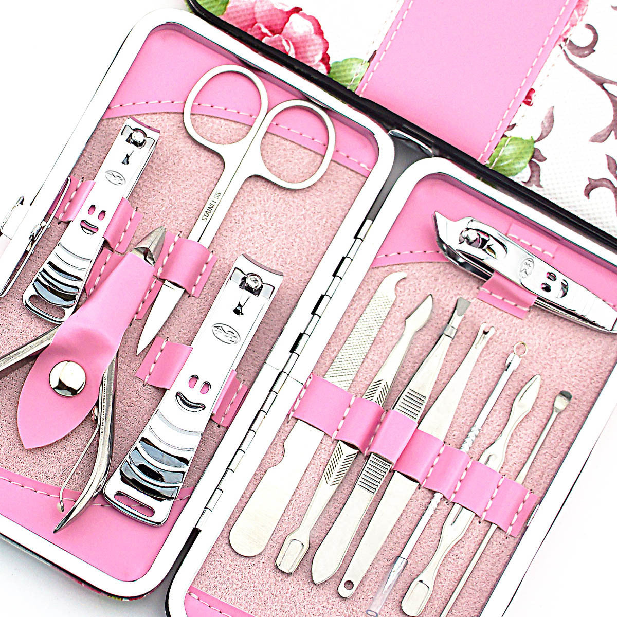 Stainless Steel 12-Piece Pink Flower Nail Clipper Set Sell My Stuff