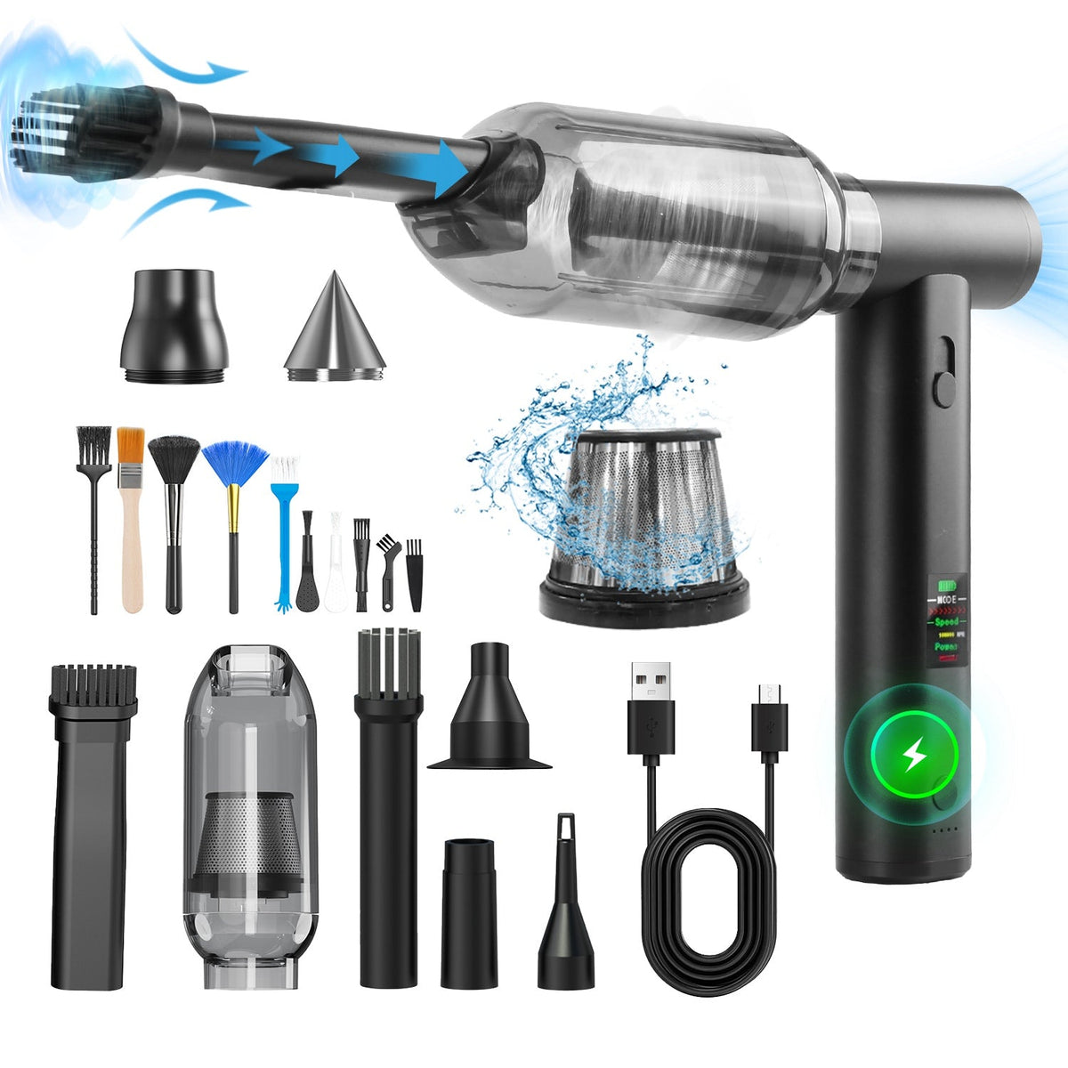 Compressed Air Duster Brushless Motor 130000RPM Stepless Variable Speed 1WmAh Battery Cordless Dust Blower Vacuum Cleaner Portable Jet Dry Blower for GBruno Store