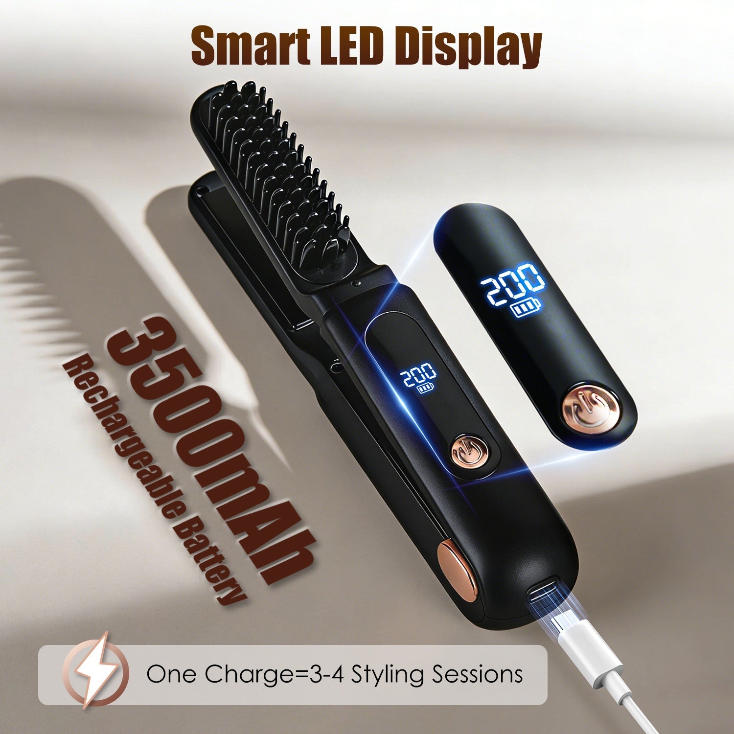 Cordless Hair Straightener Brush 2-in-1 Ceramic Flat Iron GBruno Store