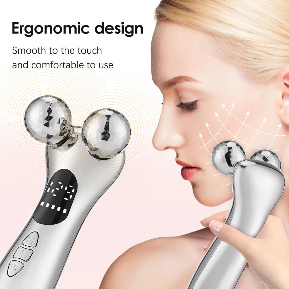 Silver Ergonomic EMS Microcurrent Facial Roller | Intelligent Pulse Face Slimming & Sculpting Device for Skin Tightening FLIPSTYLEZLLC