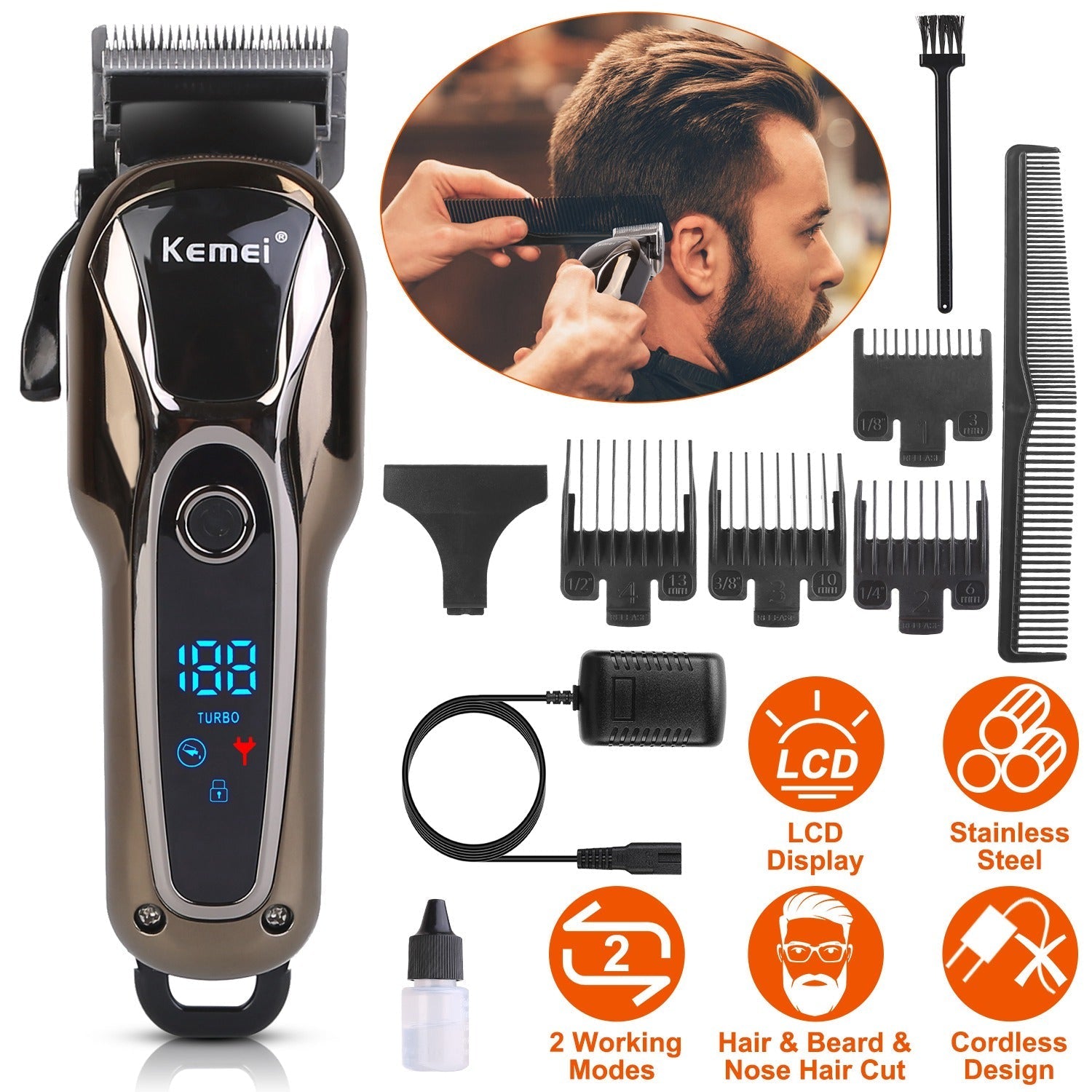 Rechargeable Electric Hair Clipper Cordless Clipper Hair Trimmer Shaver Barber Clipper Hair Cutting Machine GBruno Store