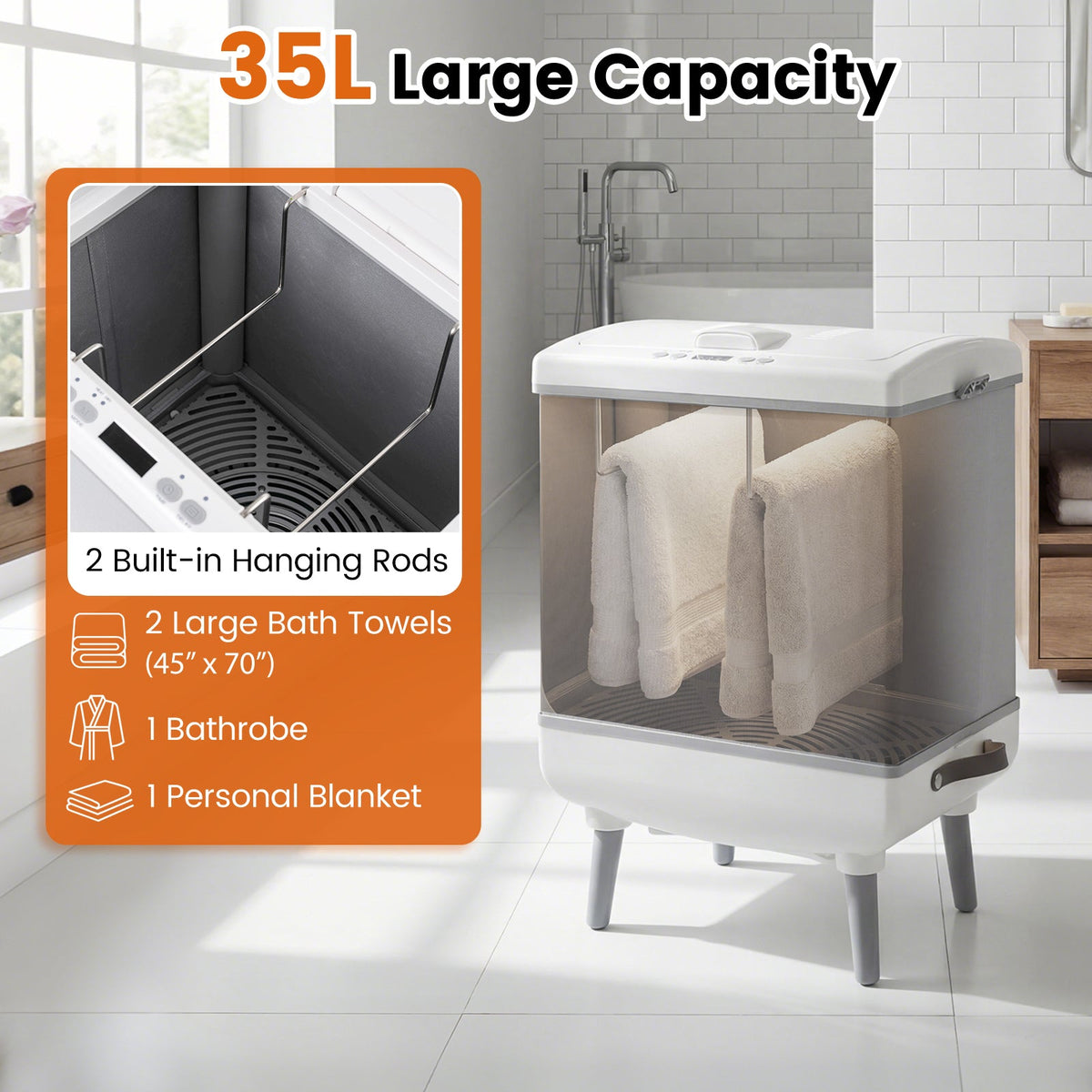 35L Large Towel Warmer with Heating and Drying Modes for Bathroom DirectDeals