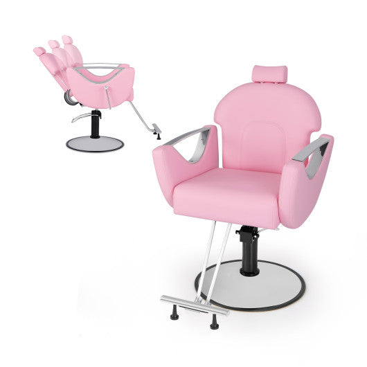 360°Swivel Reclining Salon Chair for Hair Stylist-Pink VYSN
