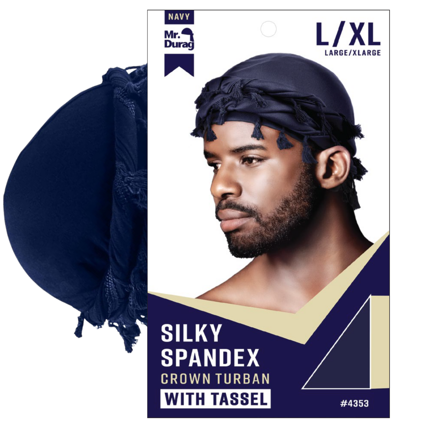 Mr. Durag Silky Spandex Crown Turban with Tassels Large / X-Large, 1 Count, Assorted Colors Annie International, Inc.