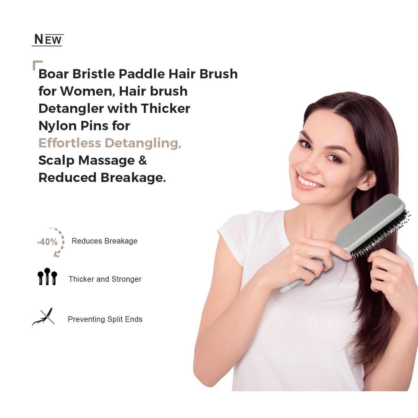 Eagle Fortress Boar Bristle Paddle Brush - Grey The Beauty Box