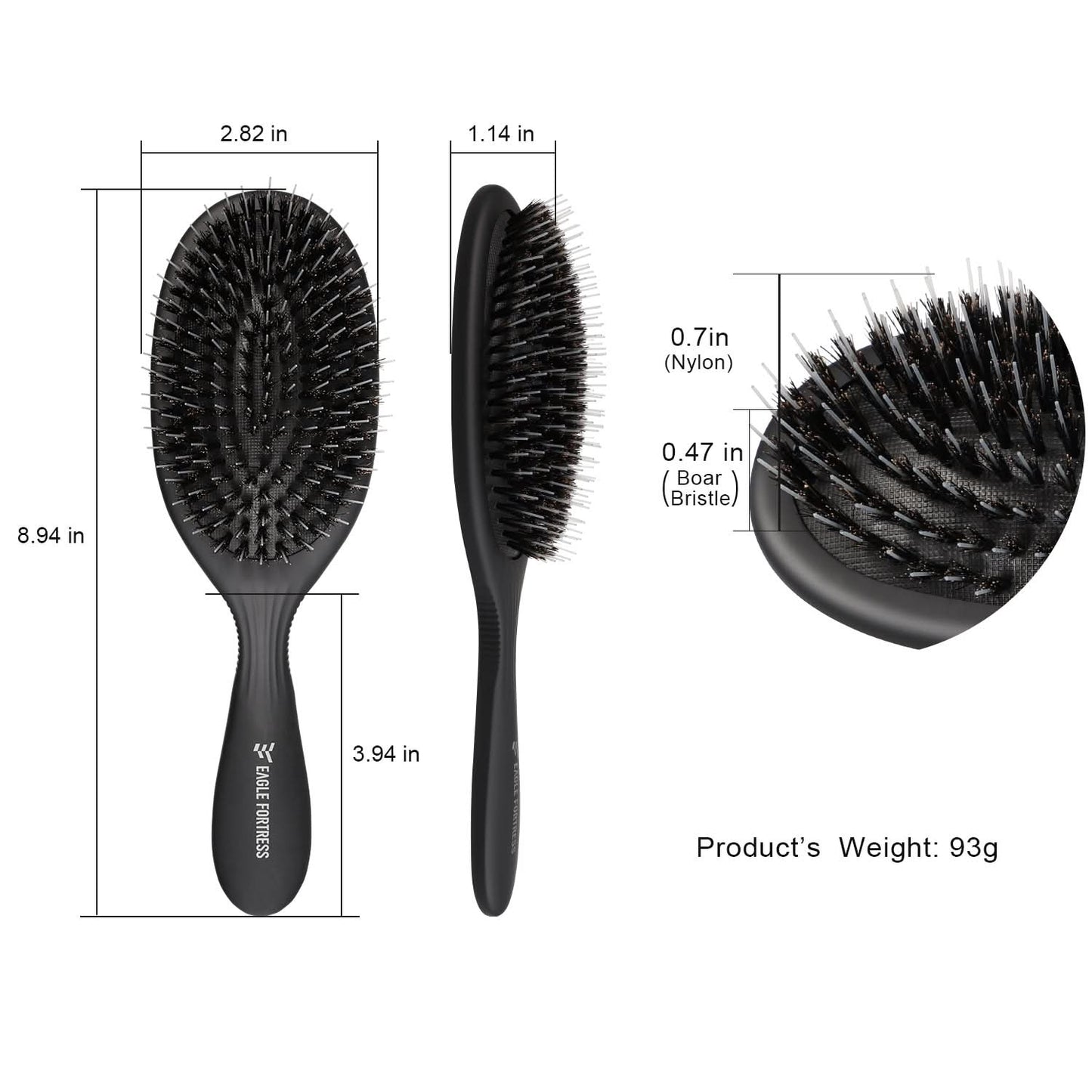 Eagle Fortress Deluxe Boar Bristle Hair Brush - Black The Beauty Box