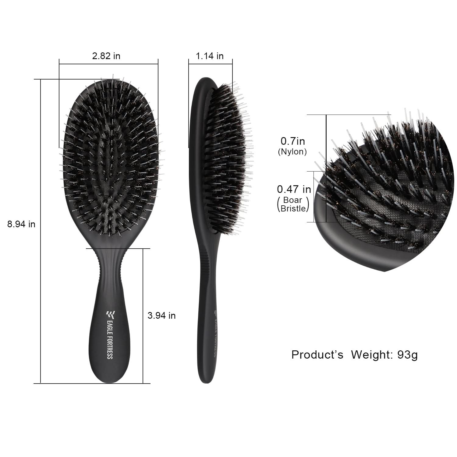 Eagle Fortress Deluxe Boar Bristle Hair Brush - Black The Beauty Box