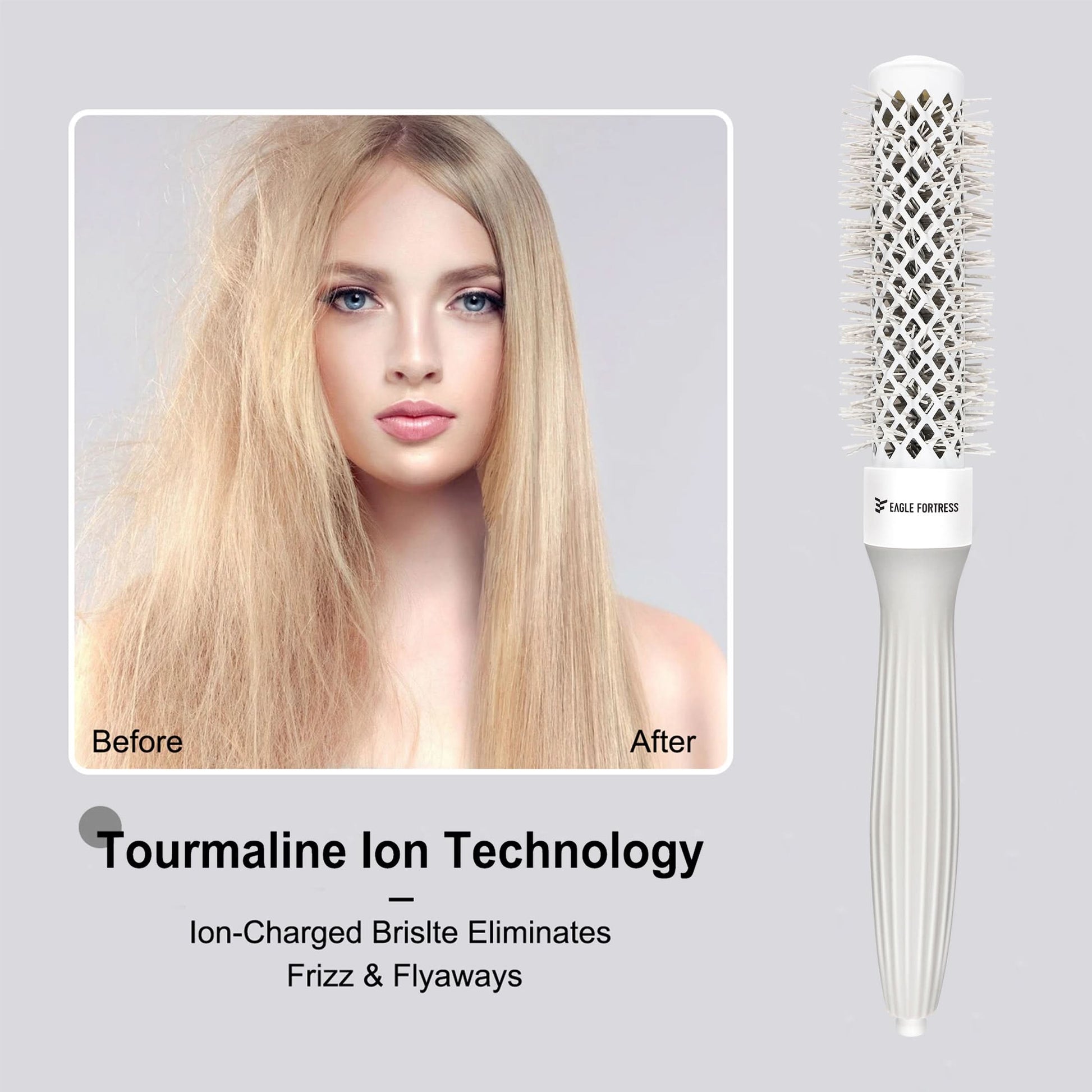 Eagle Fortress XL Ceramic + Ionic Round Hair Brush 0.98 in - Grey The Beauty Box