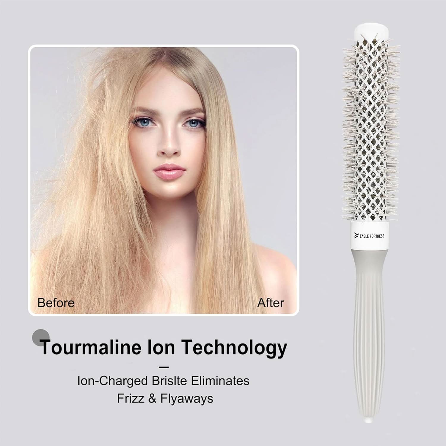 Eagle Fortress XL Ceramic + Ionic Round Hair Brush 1.26 in, Grey The Beauty Box