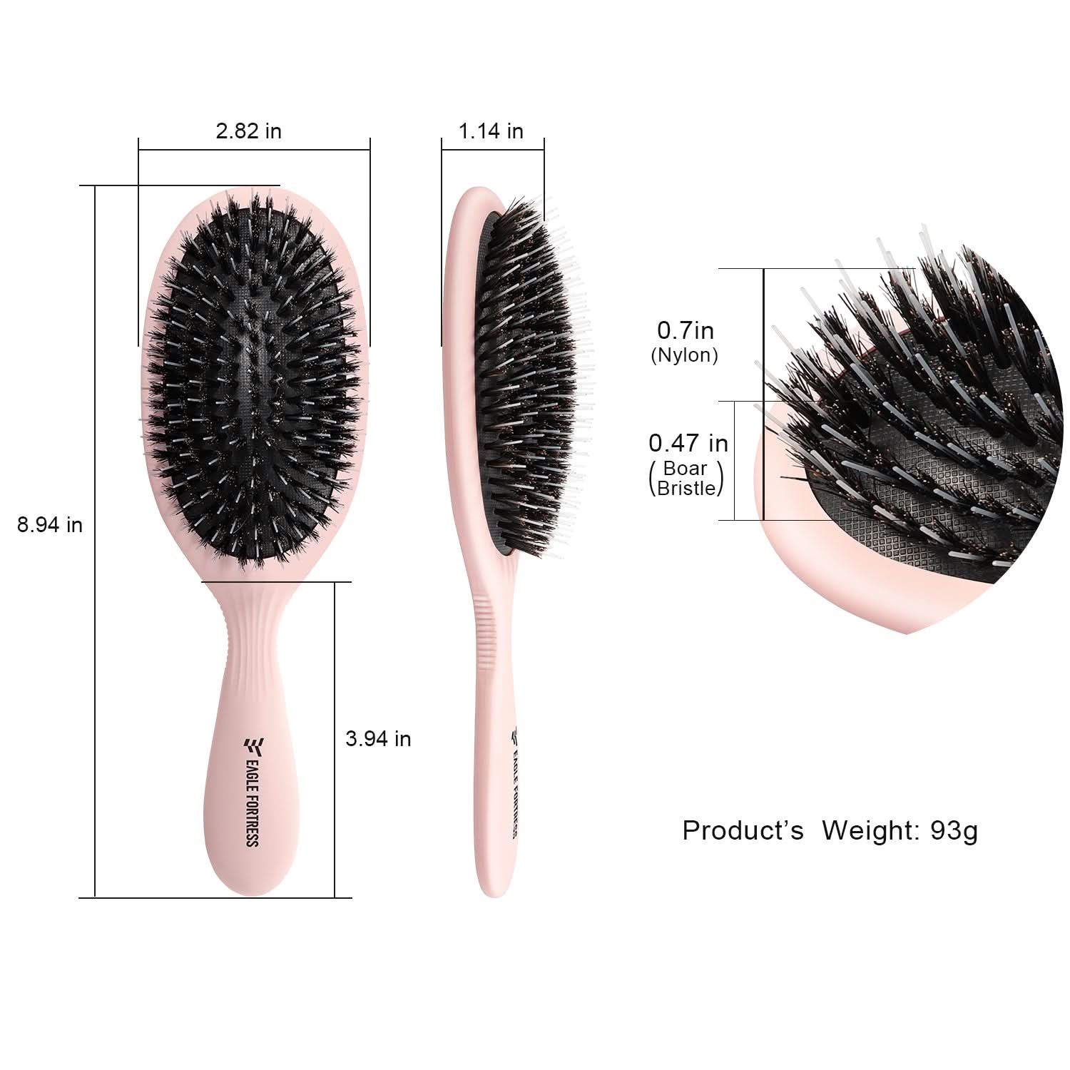 Eagle Fortress Deluxe Boar Bristle Hair Brush - Pink The Beauty Box