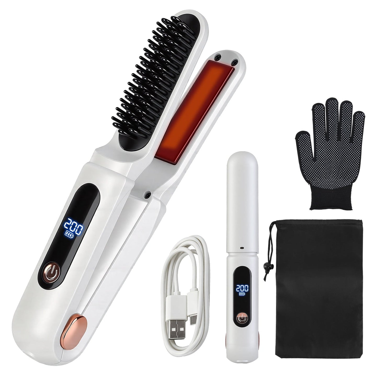 Cordless Hair Straightener Brush 2-in-1 Ceramic Flat Iron GBruno Store