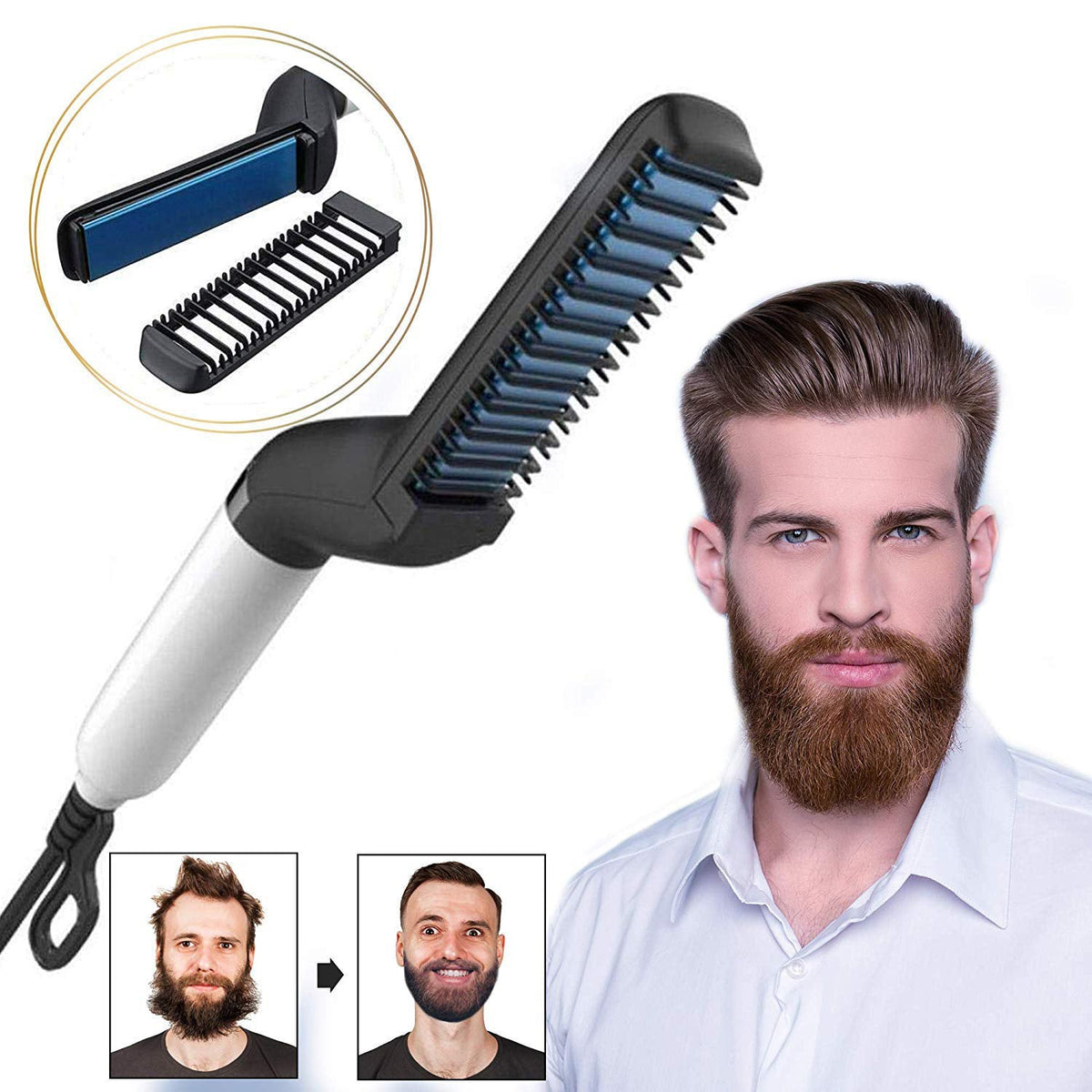 Electric Hair Straightener Brush,Men Quick Beard Straightener Styler Comb,Hair Straightening,Curly Hair Straightening Comb,Side Hair Detangling,Multifunctional Hair Curling Curler My Store