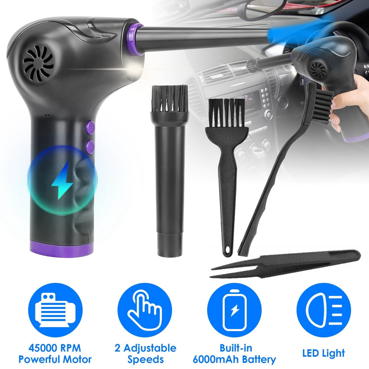 Electric Cordless Air Duster Blower Compressed Air Duster for Computer Keyboard PC Portable Rechargeable Air Blower with Built-in LED Light GBruno Store