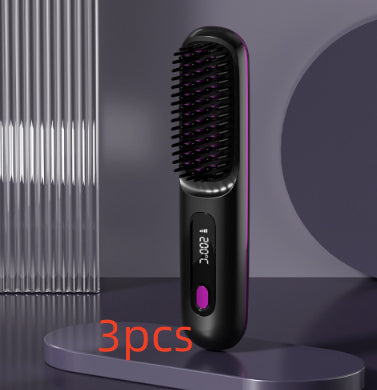 2 In 1 Straight Hair Comb Wireless Hair Straightener Brush Hair Fast Heating Portable Hot Curler USB Charging Elyvora LLC