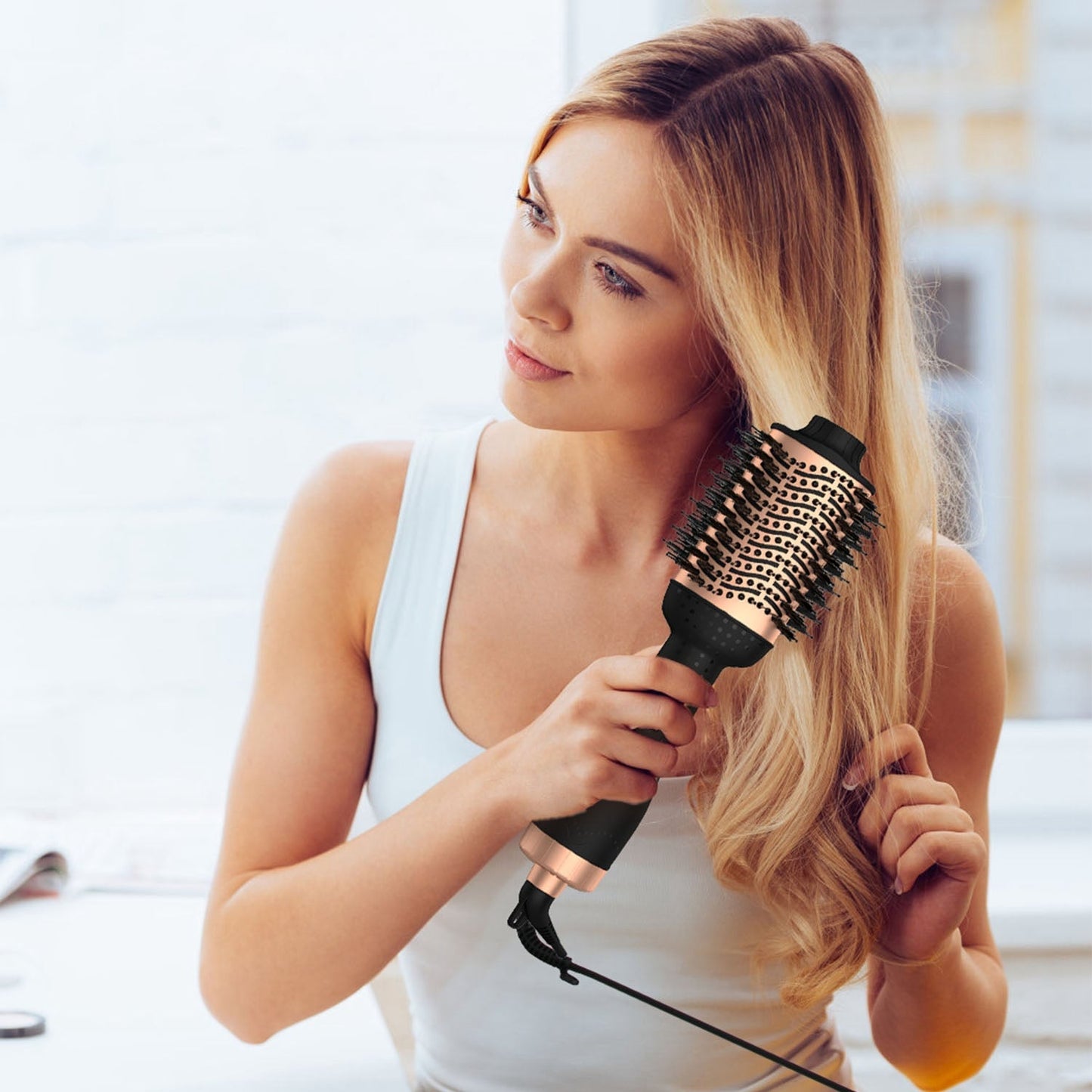4 In 1 Hair Dryer Brush Curling Brush Hair Styler Volumizer Straightener Negative Ion Anti-frizz Hot-Air Hair Brush for All Hair Types Black White GBruno Store