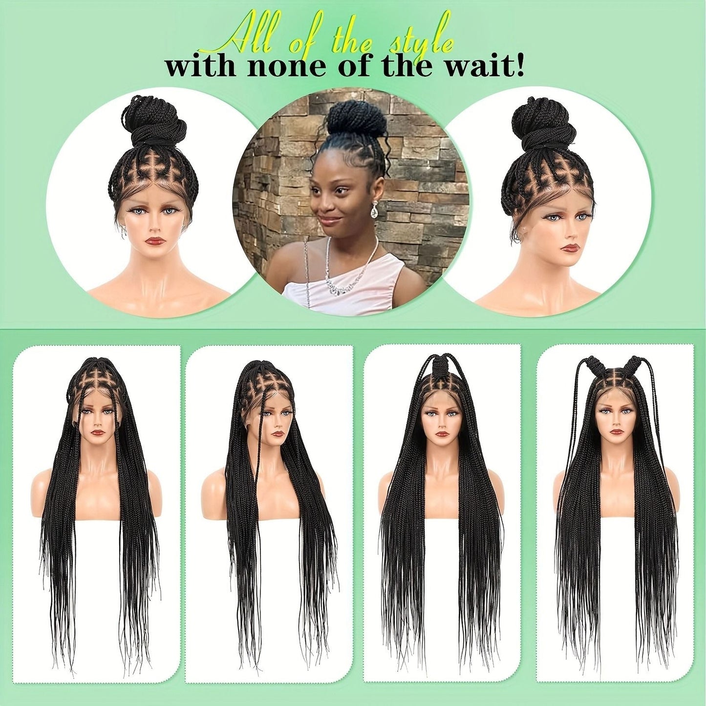 40" Box Braided Wigs With Baby Hair Knotless Cornrow Braids Lace Frontal Wig for Women Blended Black Hand Braided Wigs Full double Lace Front Braid Wig