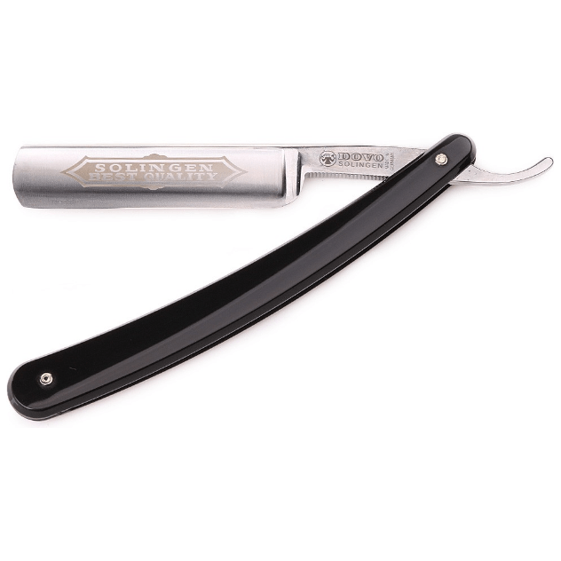Dovo Best Quality 5/8" Full Hollow Carbon Steel Straight Razor - Black Celluloid Pasteur Pharmacy
