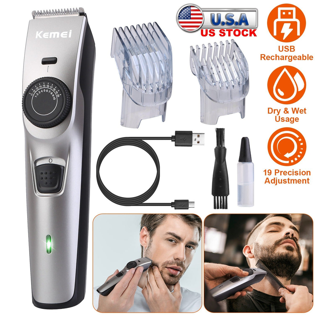Cordless Beard Trimmer USB Rechargeable Beard Grooming Kit Electric Razor Hair Shaver Clipper with Precision Dial GBruno Store