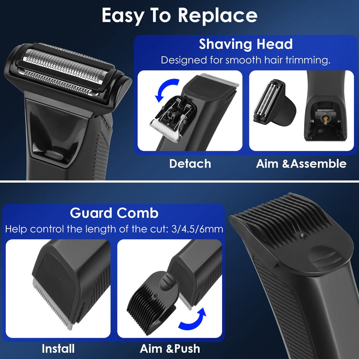 2 In 1 Electric Body Trimmer for Men Cordless Beard Groin Ball Pubic Hair Shaver IPX7 Waterproof Razor with LED Light LCD Display Guard Comb Shaving H GBruno Store